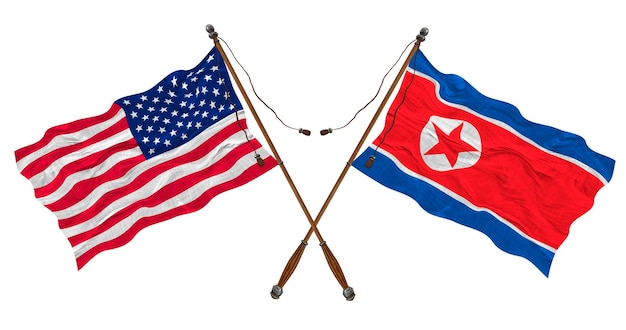 National flag of North Korea and United States of America Background for designers