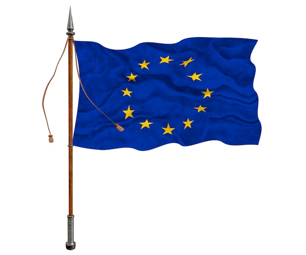 사진 유럽의 국기와 함께 유럽 배경의 국기