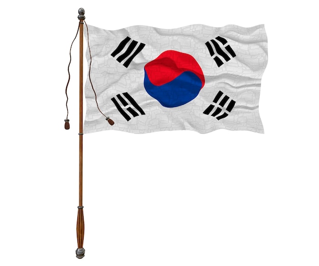 사진 한국의 국기와 함께 한국 배경의 국기