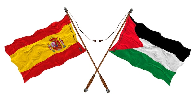デザイナーのためのパレスチナおよびスペインの背景の国旗