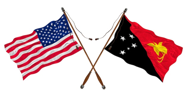 National flag of Papua New Guinea and United States of America Background for designers