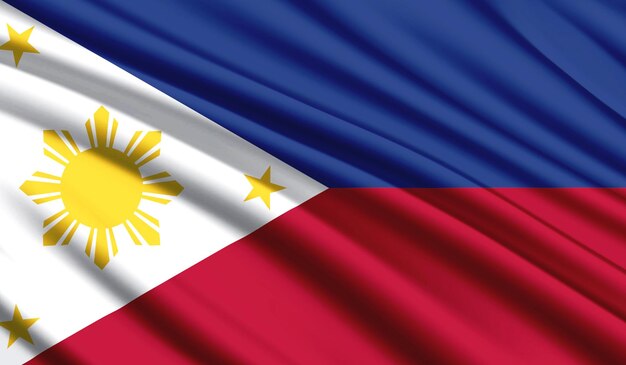 필리핀의 국기 엠블럼이 있는 현실적인 실크 국가 국가 색상