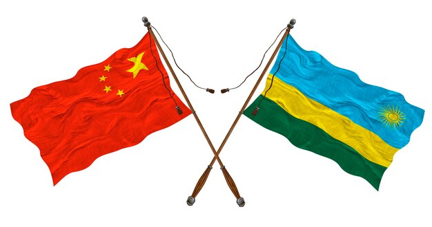 National flag of Rwanda and China Background for designers