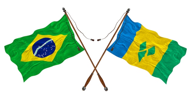デザイナーのためのセントビンセントおよびブラジルの背景の国旗