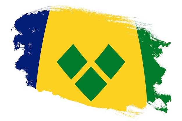 National flag of Saint Vincent And The Grenadines on grunge stroke brush textured white background