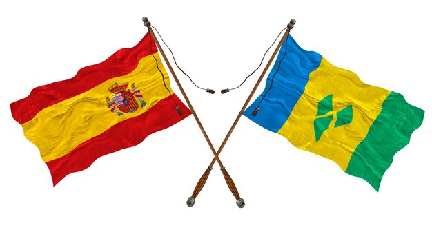 デザイナーのためのセントビンセントおよびスペインの背景の国旗