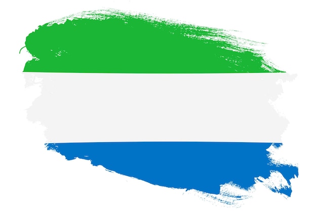 National flag of Sierra Leone on grunge stroke brush textured white background