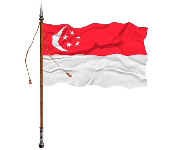 싱가포르의 국기와 함께 싱가포르 배경의 국기