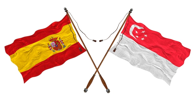 National flag of Singapore and Spain Background for designers