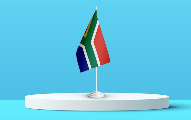 The National flag of south_africa on a 3D podium and blue backkground.