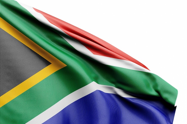 The national flag of South Africa from textiles on pole soft focus 3D illustration