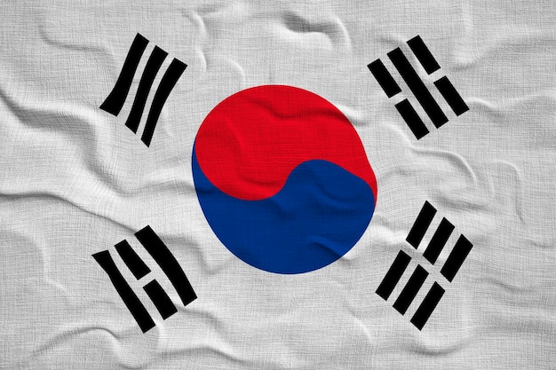 한국의 국기와 함께 한국 배경의 국기