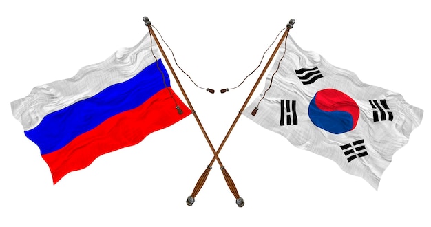 National flag of South Korea and Russia Background for designers