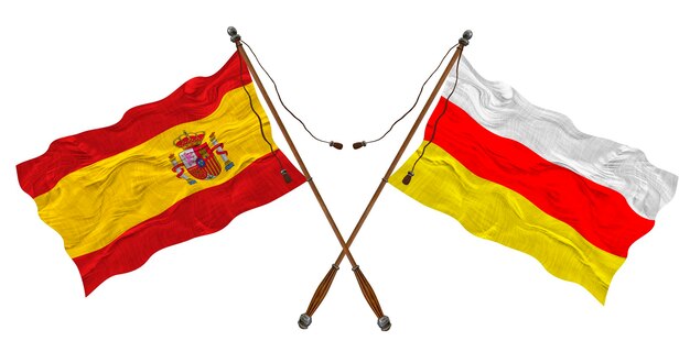 デザイナーのための南オセチアおよびスペインの背景の国旗