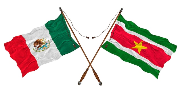 National flag of Suriname and Mexico Background for designers