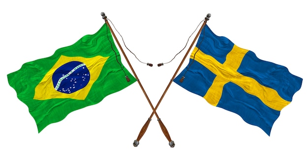 National Flag of Sweden and Brazil Background for designers