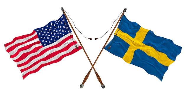 National Flag of Sweden and United States of America Background for designers