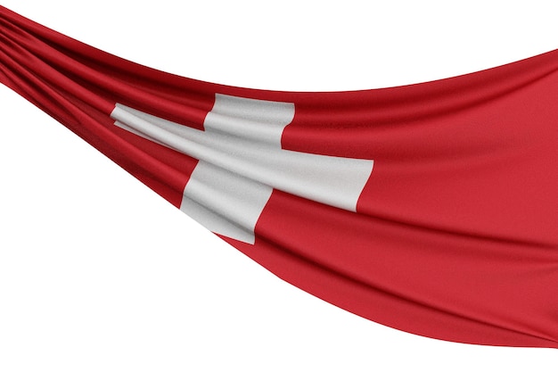 The national flag of Switzerland Waving fabric flag with texture draped on a plain white background 3D Rendering