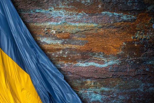 National flag of Ukraine isolated on wooden background