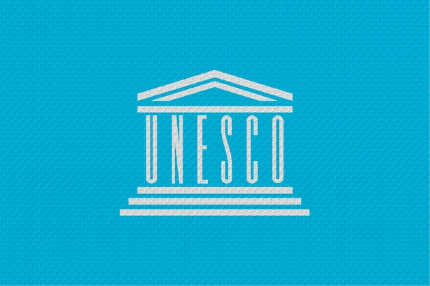 Foto bandiera nazionale dell'unesco sfondo con bandiera dell'unesco