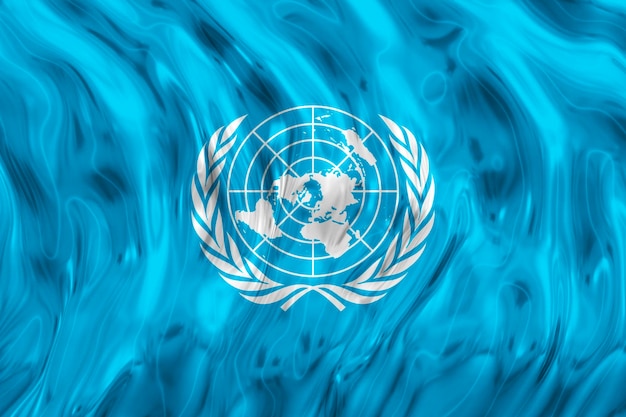 国連の国旗と国連の背景の国旗