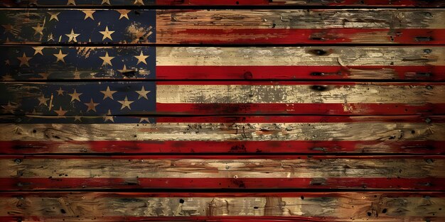 National flag of the United States of America on an old wooden table Ai Generated