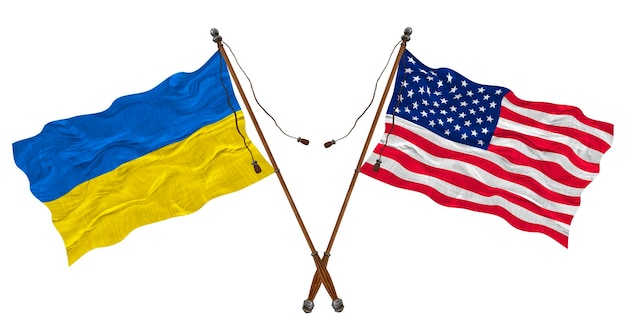 National flag of United States of America USA and Ukraine Background for designers