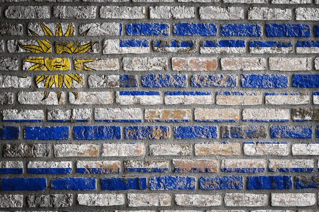 Photo national flag of uruguay
 on an old brick wall