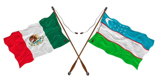 National flag of Uzbekistan and Mexico Background for designers