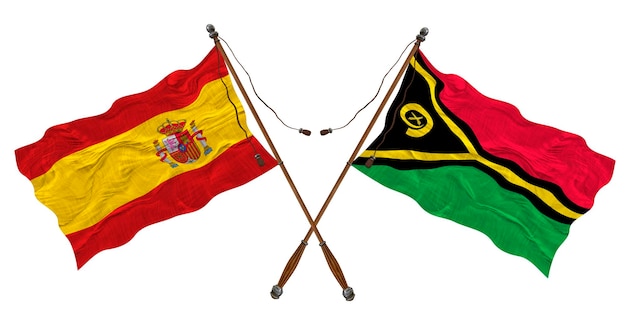 National flag of Vanuatu and Spain Background for designers