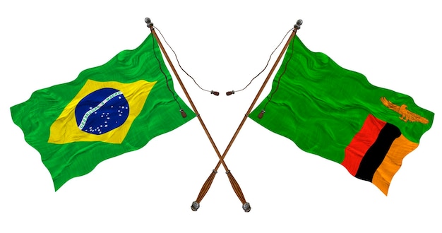 National flag of Zambia and Brazil Background for designers