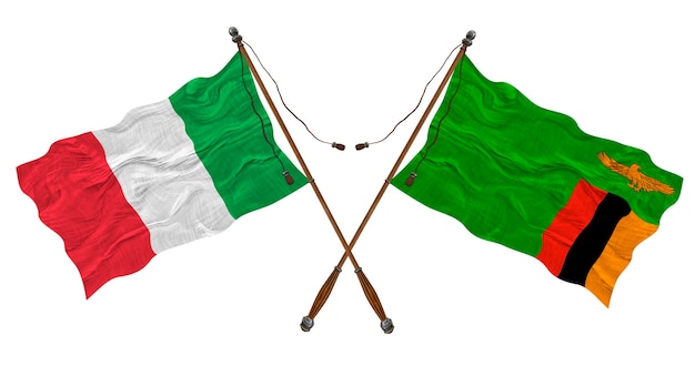 National flag of Zambia and Italy Background for designers