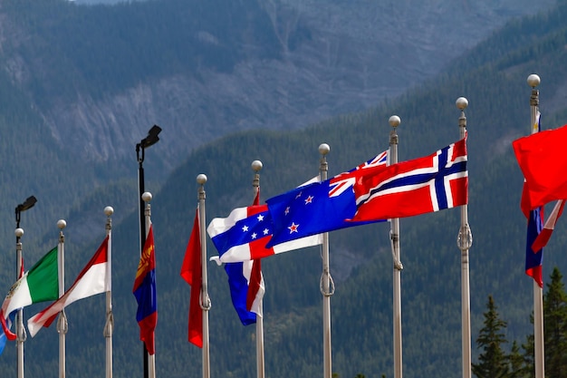 National flags on display in national park