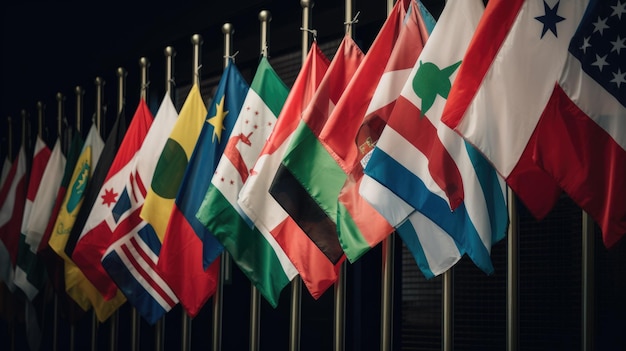 写真 国連の入り口に並ぶ国旗