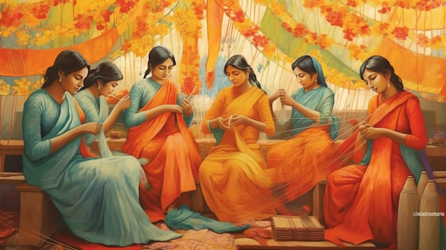 インドの国民手織機の日お祝いのコンセプトとタイポグラフィーのベクトル図ジェネレーティブ Ai