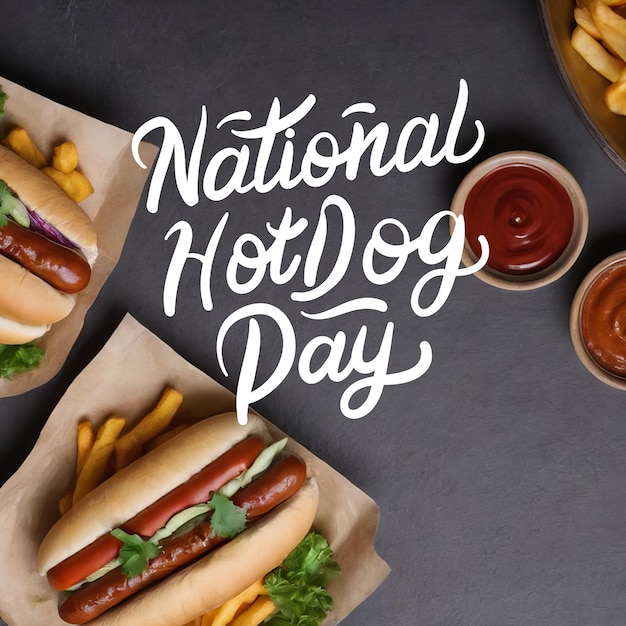 Photo national hot dog day banner lettering poster