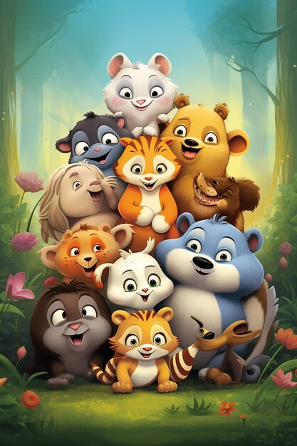 Photo a national hugging day poster featuring an array of cartoon animals in a group hug