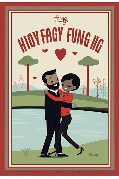 Photo a 'national hugging day' poster with a comic strip style sequence of 'how to hug' instructions