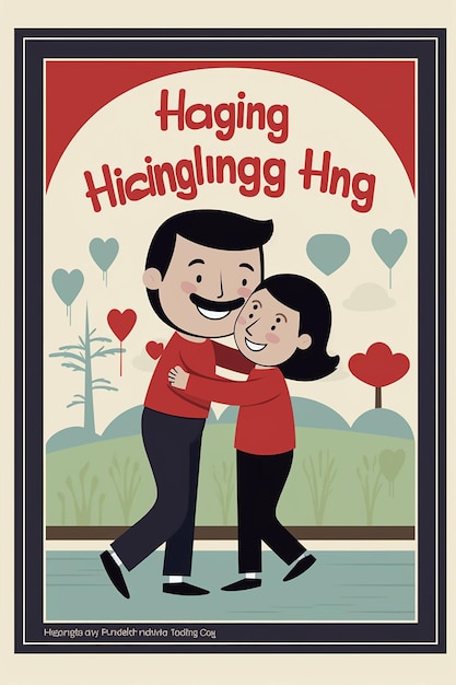 Photo a 'national hugging day' poster with a comic strip style sequence of 'how to hug' instructions