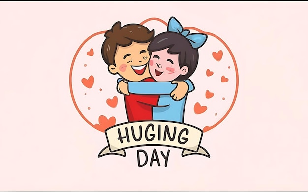 Photo national hugging day with clipart typography illustration