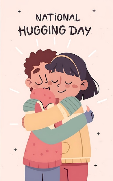 Photo national hugging day with clipart typography illustration