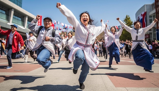 한국의 광복절 행복과 축하 사진
