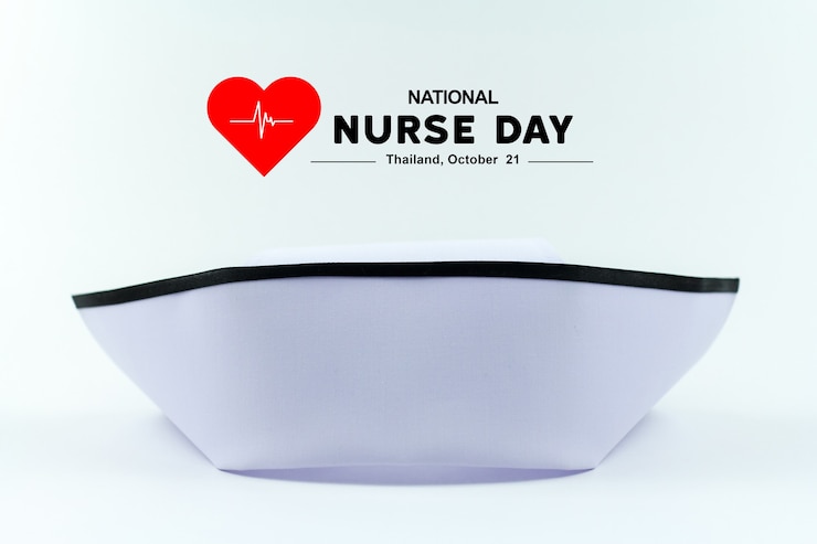 Photo national nurse's day in the thailand. nursing cap uniform is isolated on white.