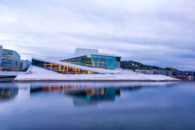 National Oslo Opera House with water reflection  in Oslo, Norway