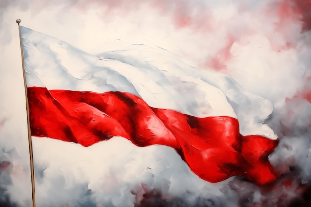 Foto bandiera nazionale dipinta di polonia sullo sfondo della bandiera bianca e rossa