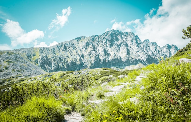 National Park High Tatras, Slovakia, Europe. Hiking path to mountain lake Batizovske pleso and Sliez