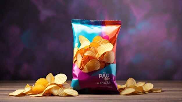 Photo national potato chip day delight colorful packet of potato chips on a beautiful background