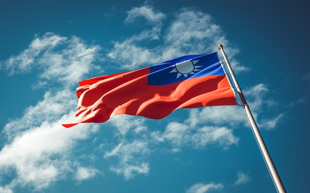 national state flag of Taiwan fluttering