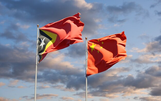 national state flags of East Timor and China together