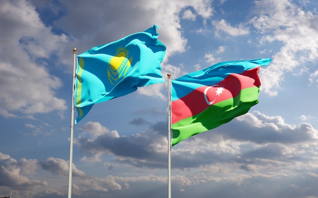 national state flags of Kazakhstan and Azerbaijan